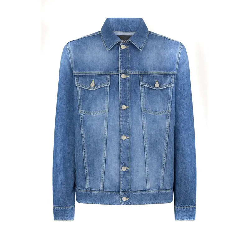 Light blue denim jacket with silver buttons and chest pockets from Dondup Men Blue Cotton Blazer collection