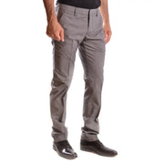 Dondup men grey checked cotton trousers with slim fit and subtle textured gray chino fabric detail