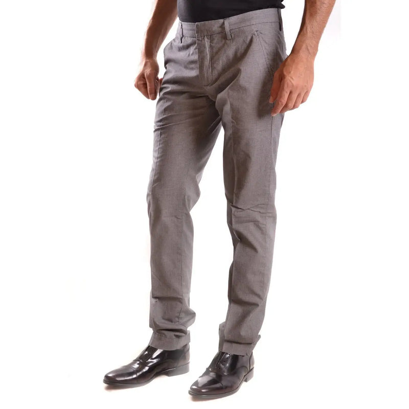 Dondup men grey checked cotton trousers with slim fit and subtle pleats at the waist