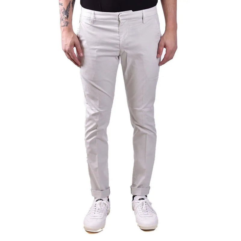 Dondup men grey cotton trousers featuring beige slim fit chino pants with rolled cuffs