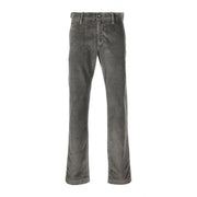 Dondup men grey cotton trousers in dark gray corduroy with classic straight-leg cut and rolled cuffs