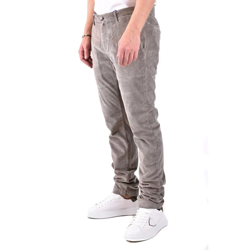 Dondup men grey cotton trousers in slim fit with gray corduroy fabric and rolled cuffs