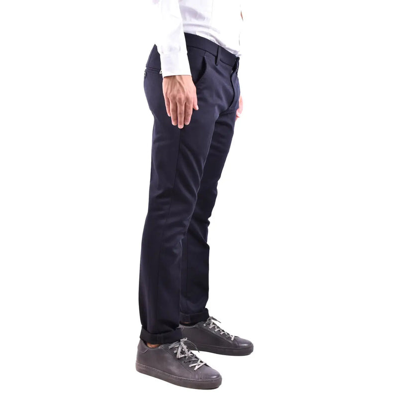 Dondup men wool blend blue trousers in dark navy slim-fit cotton twill chinos with woven texture and stitching details