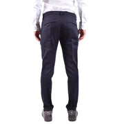 Dondup men wool blend dark navy tailored trousers with sleek slim fit and subtle pleats at the back side