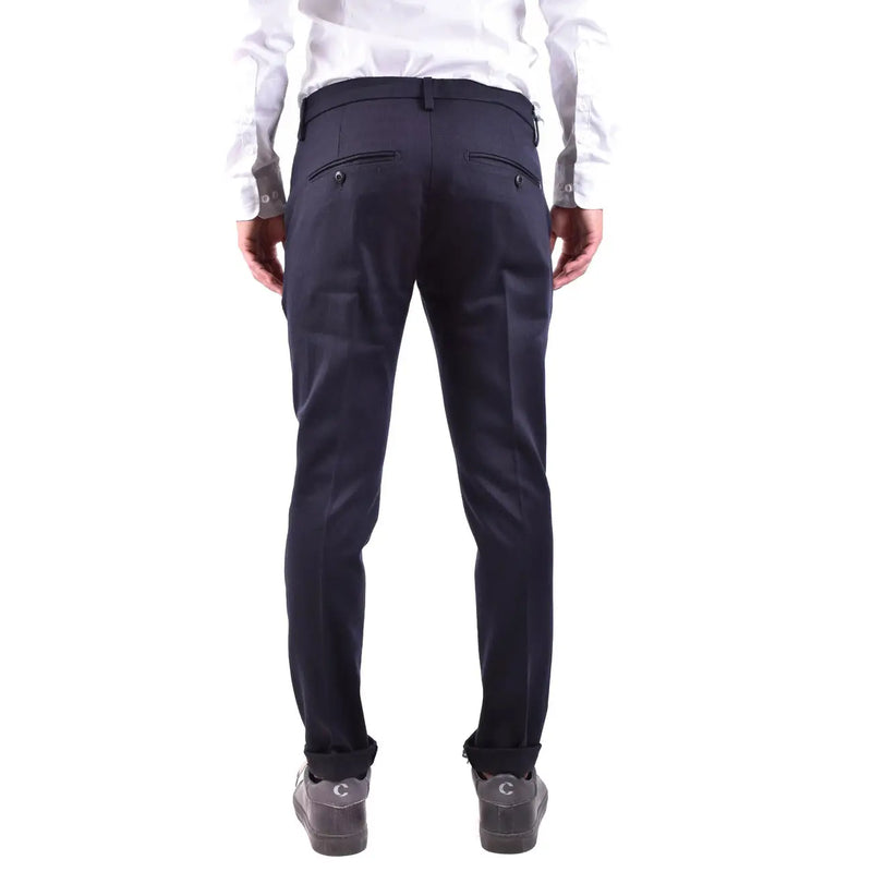 Dondup men wool blend dark navy tailored trousers with sleek slim fit and subtle pleats at the back side