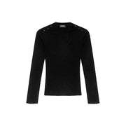 Dondup Schwarze, gerippte Damenstrickjacke mit Knopfdetails an den Schultern aus Viskosemischgewebe.