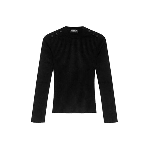 Dondup Schwarze, gerippte Damenstrickjacke mit Knopfdetails an den Schultern aus Viskosemischgewebe.