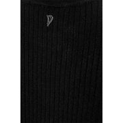 Dondup Schwarzer Damen-Rippstrick-Cardigan aus Viskosemischung mit kleinem silbernen Logo-Etikett am Halsausschnitt