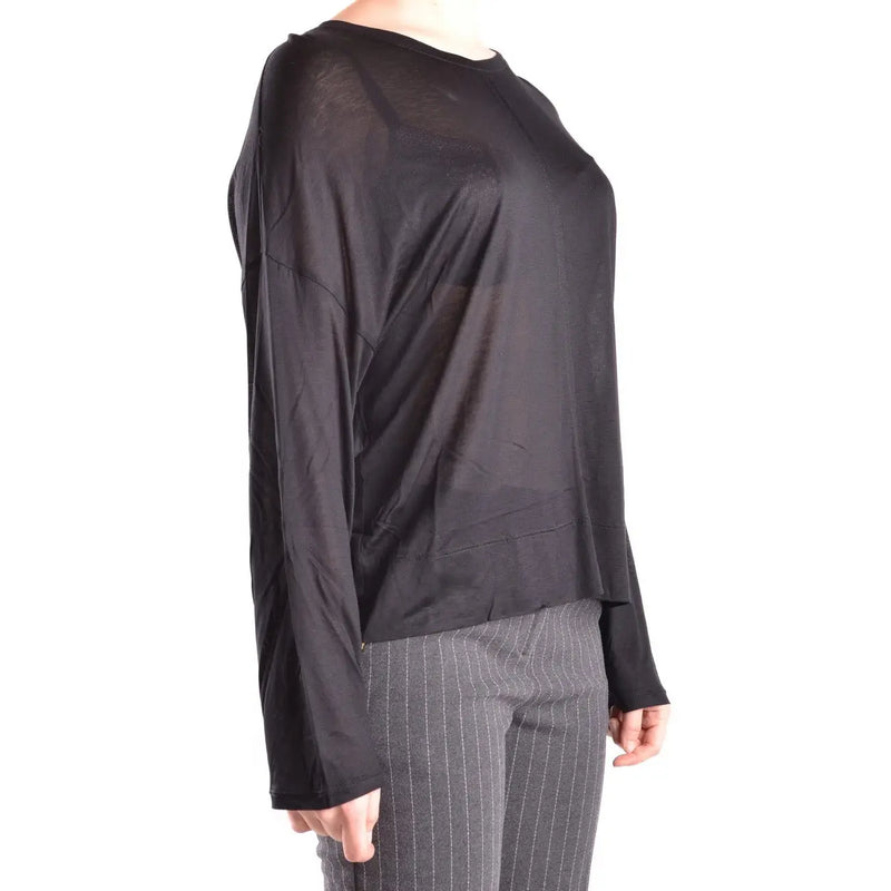 Dondup Schwarze Damenstrickware aus Viskose mit transparentem Langarm top mit lockerer Passform und dezenten Falten