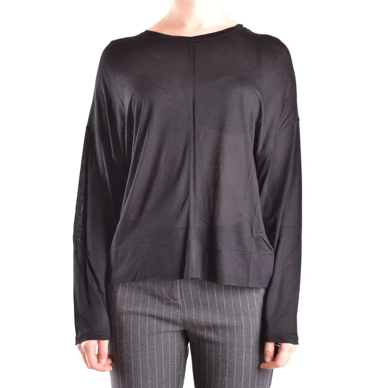 Dondup Schwarzes Damen-Strickshirt aus Viskose mit U-Boot-Ausschnitt, transparenten Mesh-Einsätzen und lockerer Passform, langärmelig top