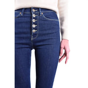 Dondup Damen-Jeans aus blauem Baumwoll-Denim mit hohem Bund und fünf silberfarbenen Knöpfen an der Vorderseite