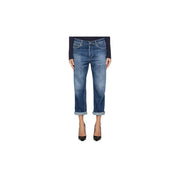 Dondup Damen-Jeans aus blauem Baumwoll-Denim, mittlere Waschung, mittelhoher Bund, gerades Bein mit umgeschlagenen Säumen und traditioneller Naht