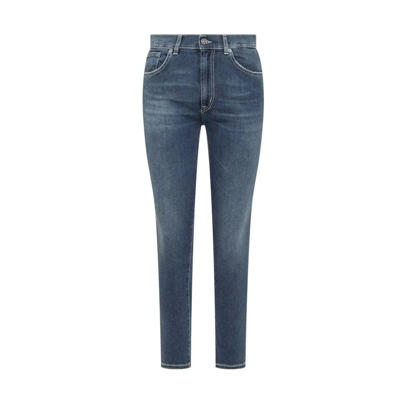 Dondup Damen-Jeans aus blauem Baumwoll-Stretch in dunkler Waschung mit schmaler Passform und klassischem Fünf-Taschen-Design