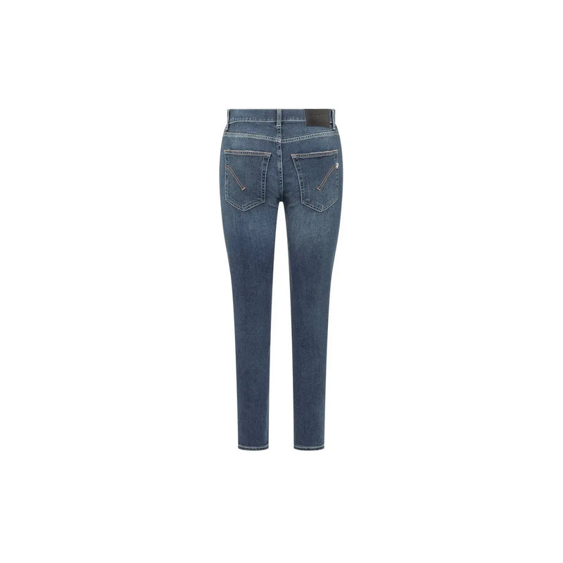 Dondup Damen-Jeans aus blauem Baumwoll-Stretch in dunkelblauem Denim mit schmaler Passform und dezenter Waschung an den Oberschenkeln.