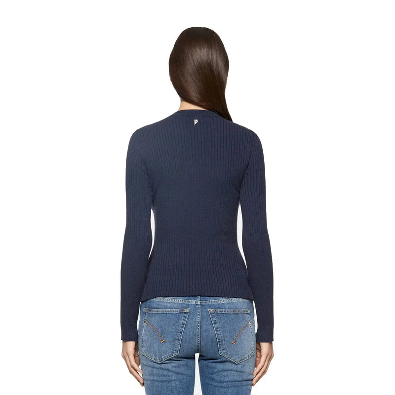 Marineblaues, geripptes Strick-Langarmshirt top von Dondup aus Viskosemischung mit Rundhalsausschnitt für Damen