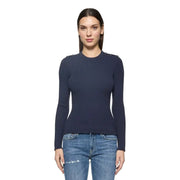 Marineblauer Rippstrickpullover mit dekorativen Schulterknöpfen aus Viskosemischung von Dondup Damenstrickwaren