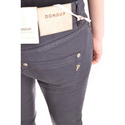 Dondup Damen-Jeans aus grauem Baumwoll-Stretch in Dunkelgrau mit beigefarbenem Leder-Markenpatch und Metallknopfverschluss