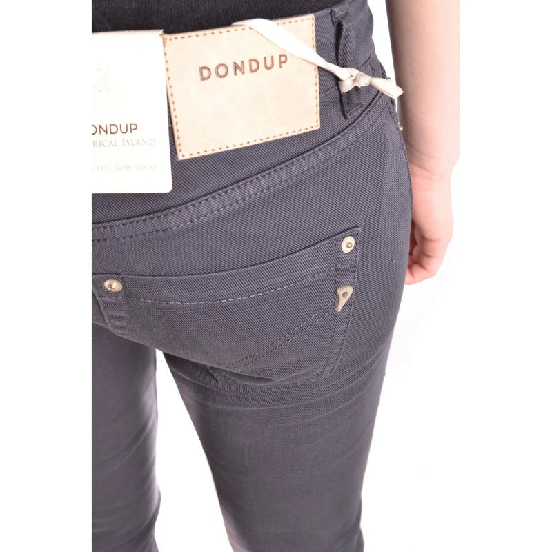 Dondup Damen-Jeans aus grauem Baumwoll-Stretch in Dunkelgrau mit beigefarbenem Leder-Markenpatch und Metallknopfverschluss