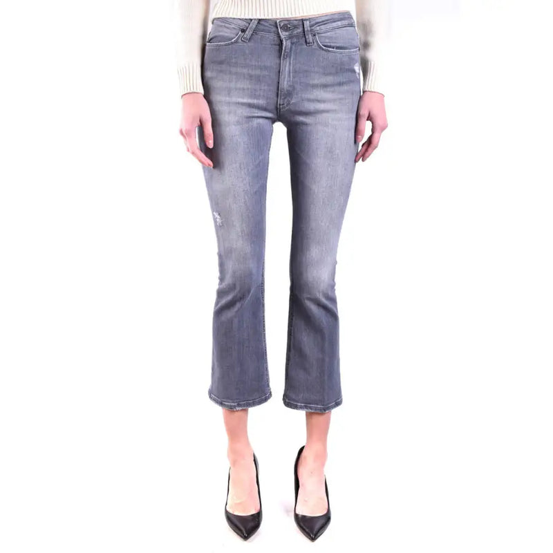 Women’s faded gray flared jeans with distressed details from Dondup for spring summer fashion