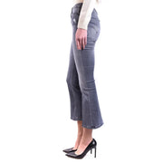 Back view of dondup women grey ripped effect high-waisted flared denim jeans with subtle distressing on back pocket