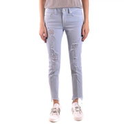 Dondup Hellblaue, zerrissene Damen-Jeans aus Baumwolle mit Used-Look und ausgefransten Säumen, Vorderansicht