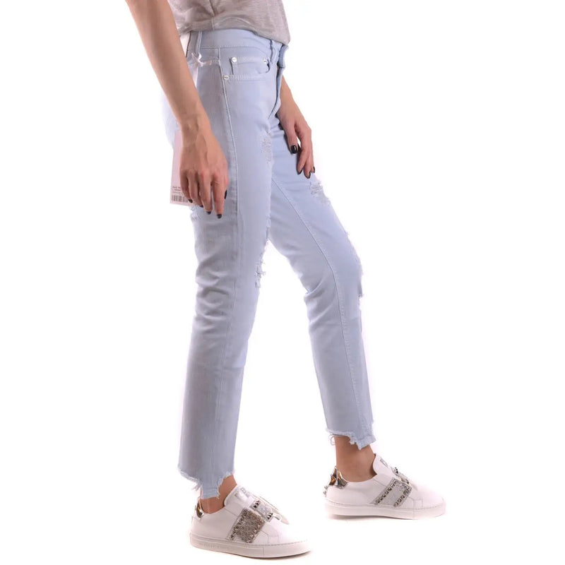 Dondup Hellblaue, zerrissene Damen-Jeans aus Baumwolle mit schmaler Passform und ausgefransten Knien in heller Waschung