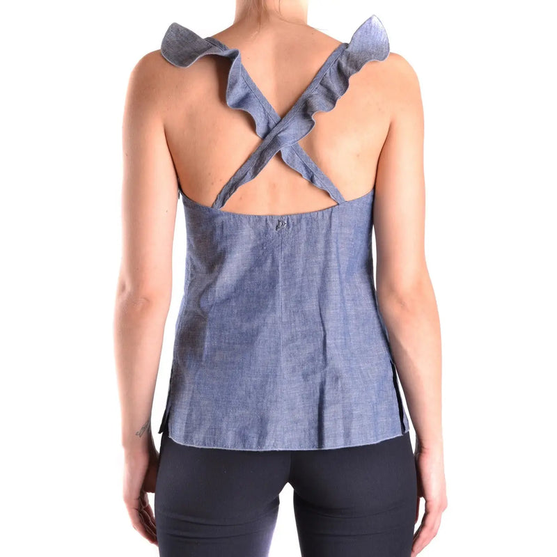 Blaues Denim-Tanktop top mit Rüschen-Schulterträgern und gekreuztem Rückendesign aus Baumwolle von Dondup Frauen
