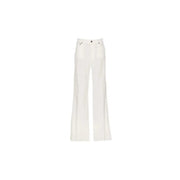 Dondup Weiße Damenjeans aus Baumwollmischgewebe mit weitem Bein, minimalistischem Design und schwarzen Knopfdetails am Bund.