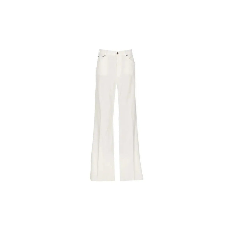 Dondup Weiße Damenjeans aus Baumwollmischgewebe mit weitem Bein, minimalistischem Design und schwarzen Knopfdetails am Bund.