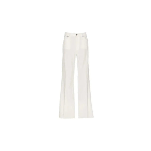 Dondup Weiße Damenjeans aus Baumwollmischgewebe mit weitem Bein, minimalistischem Design und schwarzen Knopfdetails am Bund.