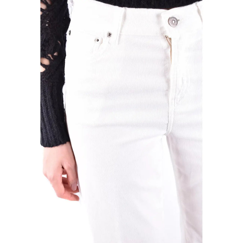 Dondup Weiße Damen-Cordjeans aus Baumwollmischgewebe mit hohem Bund, silberfarbenem Knopf und Reißverschluss
