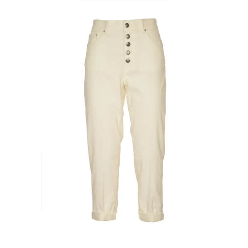 Dondup women white cotton blend high-waisted trousers with button-front closure and rolled cuffs for fall winter