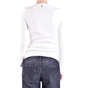 Dondup weiße, langärmelige Strickwaren für Damen top mit eckigem Ausschnitt und dezentem Logo aus Viskosematerial