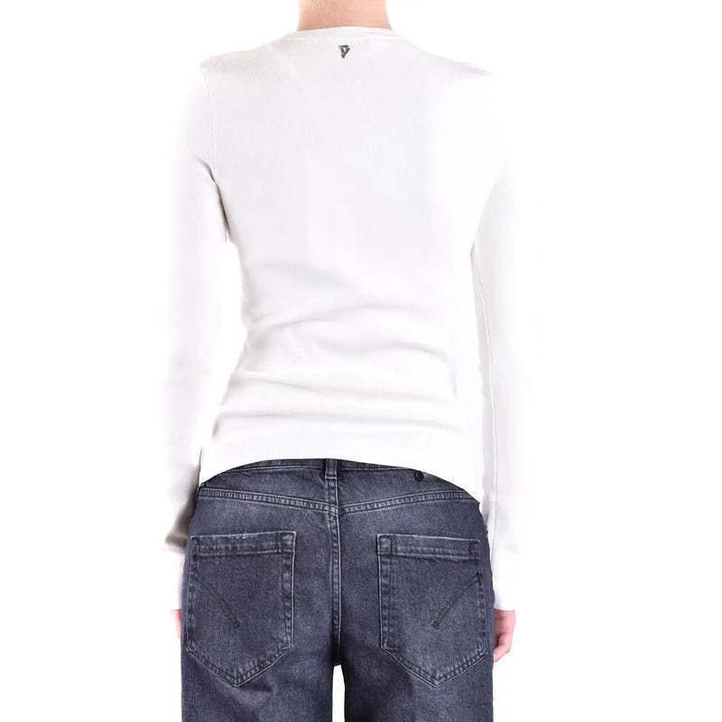 Dondup weiße, langärmelige Strickwaren für Damen top mit eckigem Ausschnitt und dezentem Logo aus Viskosematerial