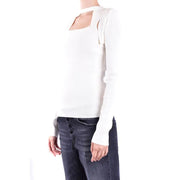 Women’s white long-sleeved knit top with square neckline and cutout detail