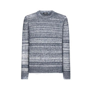 Dondup Herren-Wollpullover in meliertem Grau und schwarzen Streifen aus weichem Strickmaterial, Vorderansicht
