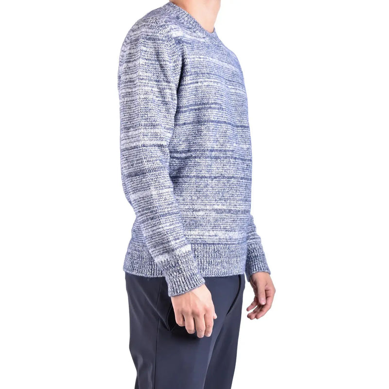 Dondup Herren-Wollpullover in blau-weiß meliertem Strick mit Rippbündchen, Vorderansicht