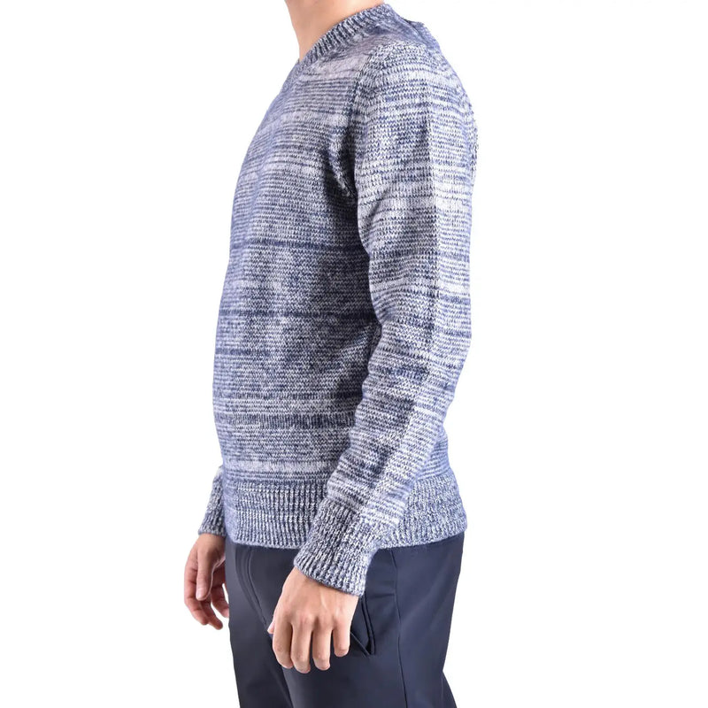 Dondup Wollpullover für Damen in meliertem Blau und Weiß mit gerippten Bündchen und Saum, Vorderansicht