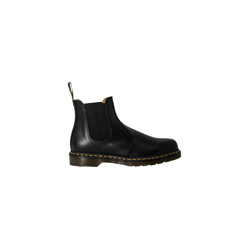 Dr. Martens Herren-Chelsea-Boots aus schwarzem Glattleder mit elastischen Seiteneinsätzen und gelben Ziernähten