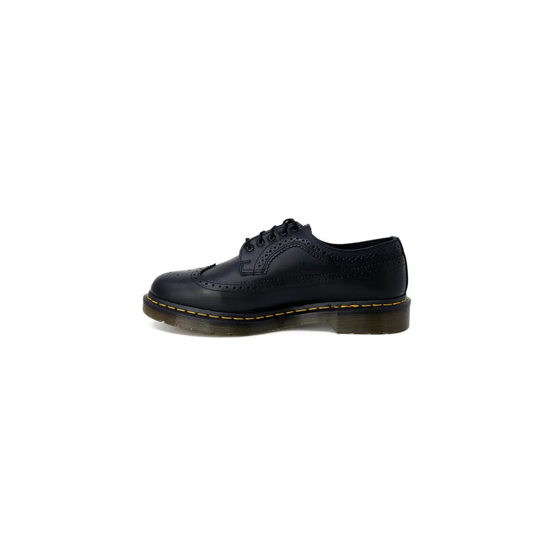 Dr. Martens Herren-Brogue-Schuh aus schwarzem Leder mit klassischem Design und gelben Ziernähten an der Sohle, Größe 3