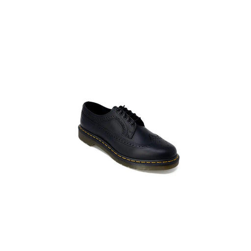 Dr. Martens Herren-Schnürschuh aus schwarzem Leder mit gelben Ziernähten und klassischem Wingtip-Design, Größe 3