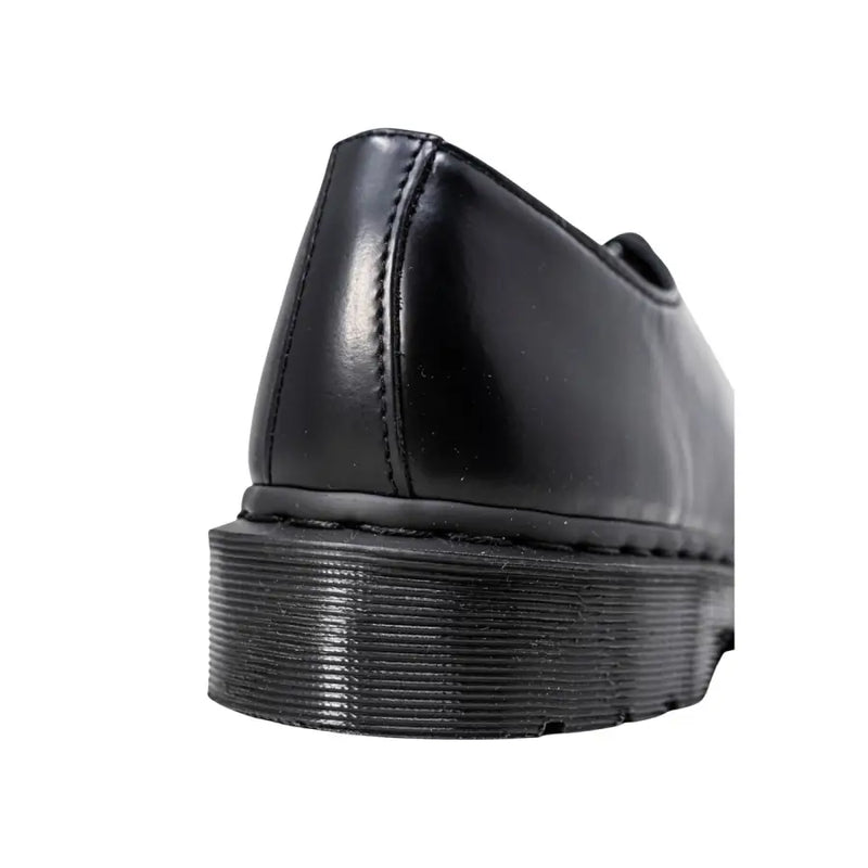 Dr. Martens Herren-Schnürschuhe, schwarzes Leder mit glänzender Oberfläche und markanter geriffelter Gummisohle, Größe 3