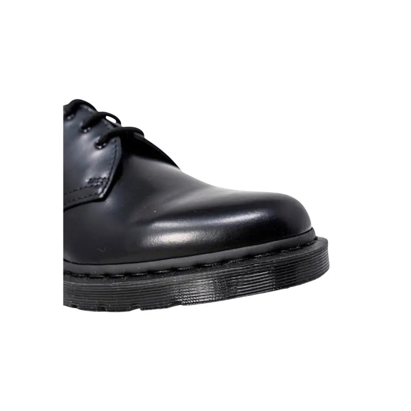 Dr. Martens Herren-Schnürschuhe aus schwarzem Leder, Größe 3, von der Rückseite abgebildet, mit strapazierfähigen Ziernähten