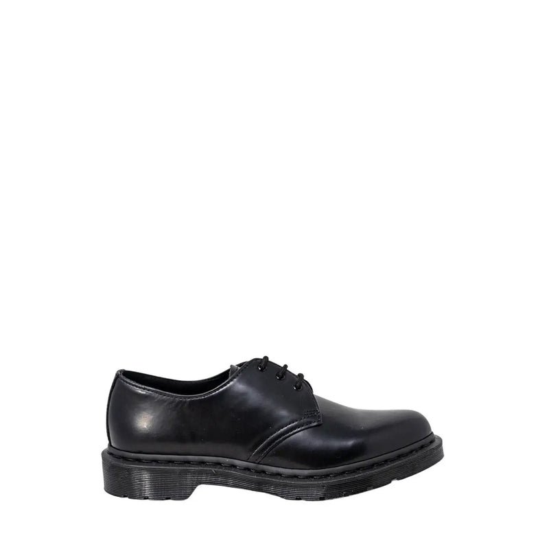 Black leather dr martens men lace up shoes size 3 showing the back side of the shoe