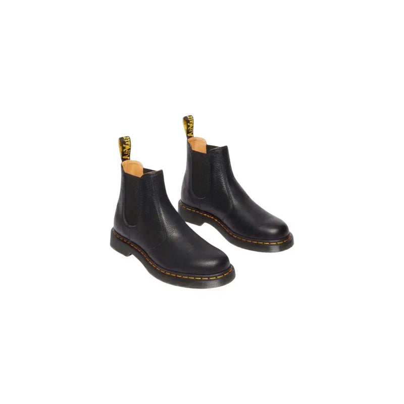 Schwarze Dr. Martens Herren-Ankle-Boots aus Leder mit gelben Ziernähten und Zuglaschen im Chelsea-Boot-Stil