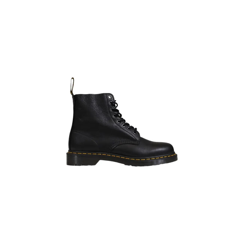 Dr. Martens Herren-Lederstiefel in Schwarz mit Schnürung, die die Rückseite des Lederschuhs zur Geltung bringen.
