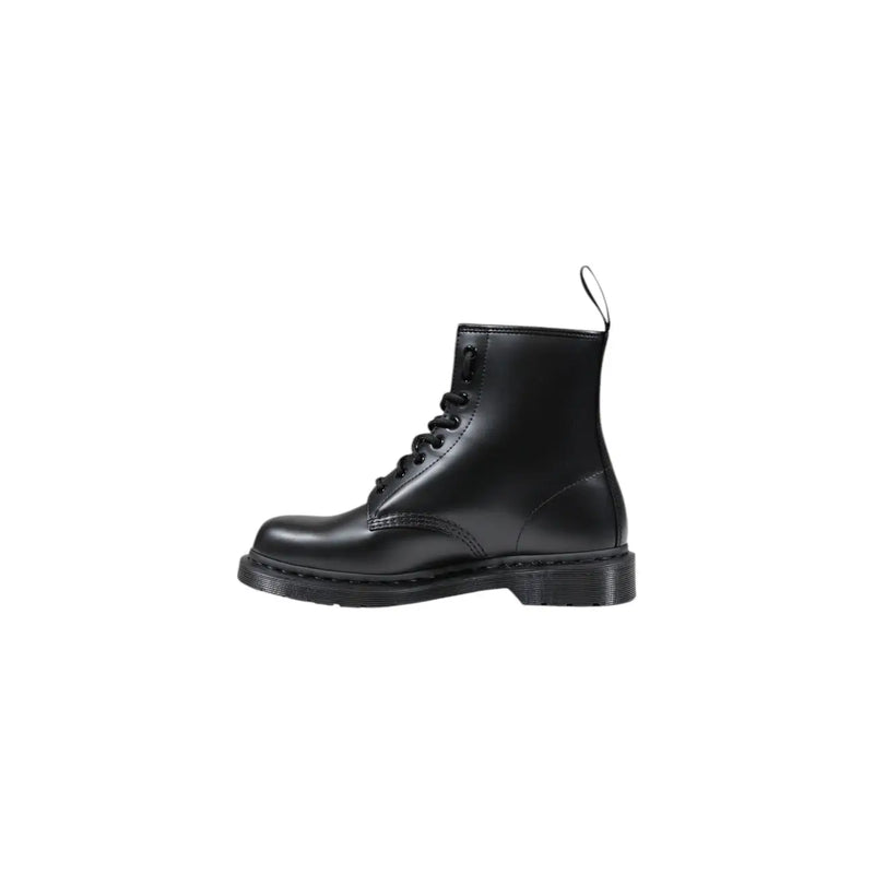 Schwarze Dr. Martens Herren-Schnürstiefel aus Leder, von hinten gezeigt, mit strapazierfähigem Leder und klassischem Design.