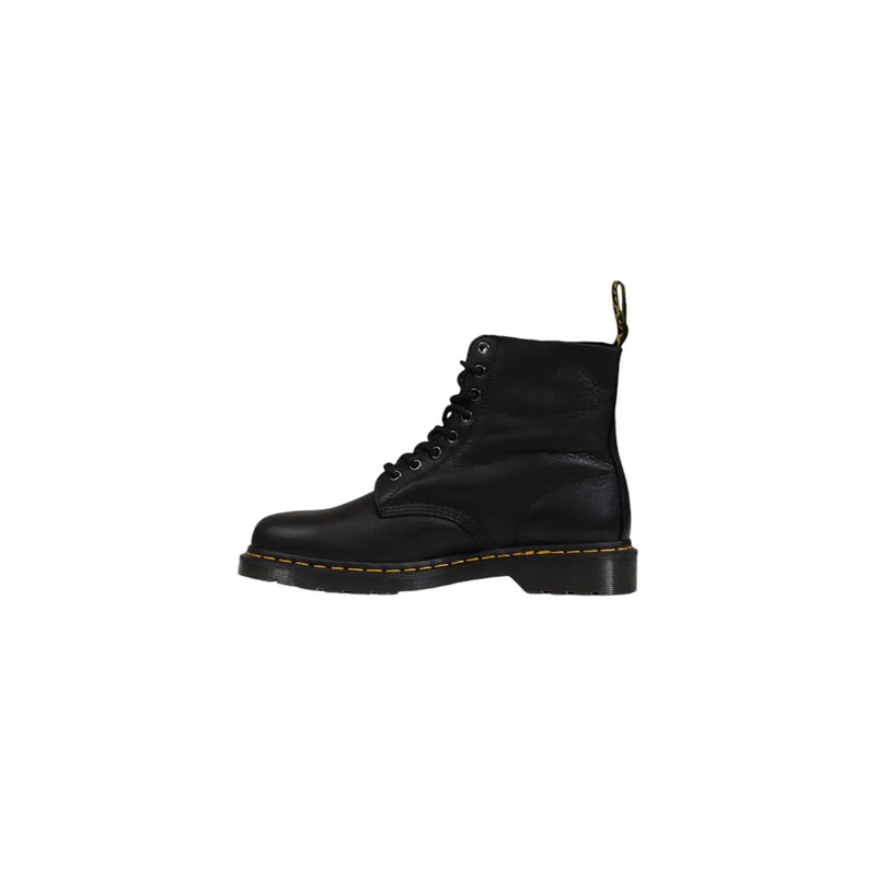Schwarze Dr. Martens Herren-Lederstiefel mit Schnürung, die sich durch glattes schwarzes Leder und robuste Verarbeitung auszeichnen.