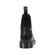 Schwarze Dr. Martens Herren-Schnürstiefel aus Leder, die die Rückseite mit strapazierfähiger Sohle und gelben Nähten zeigen.