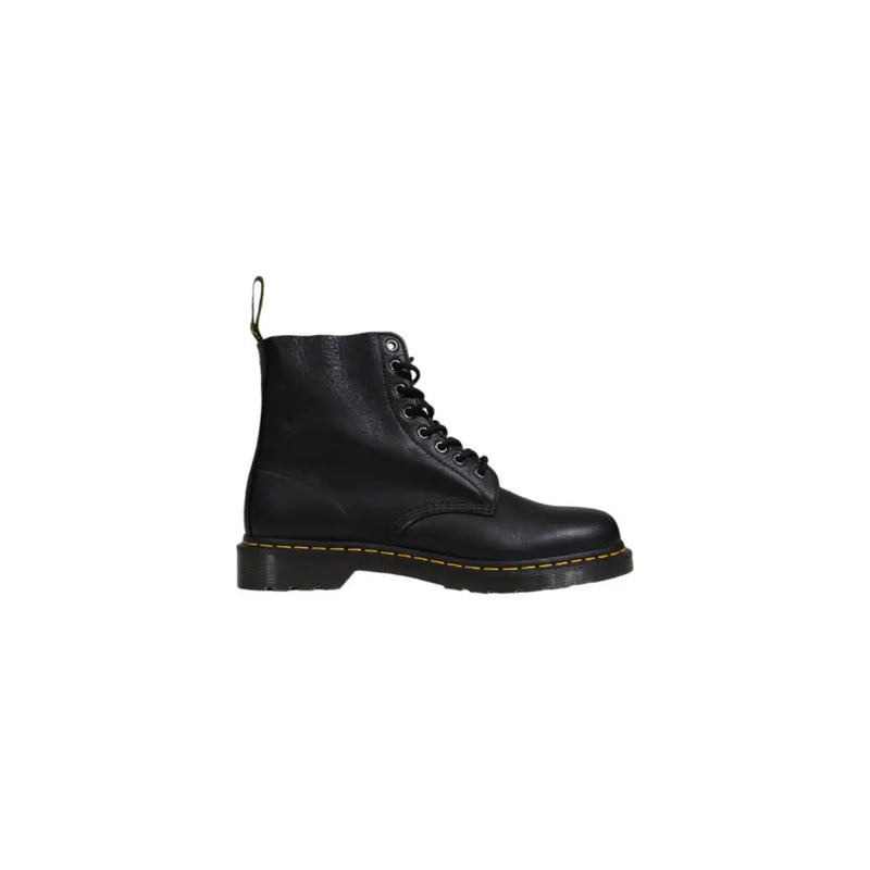 Dr. Martens Herren-Schnürstiefel aus Leder in Schwarz, die die Rückseite des hochwertigen Leders zeigen